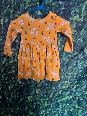 Cat & Jack Mustard Fox Print Long-Sleeve Dress